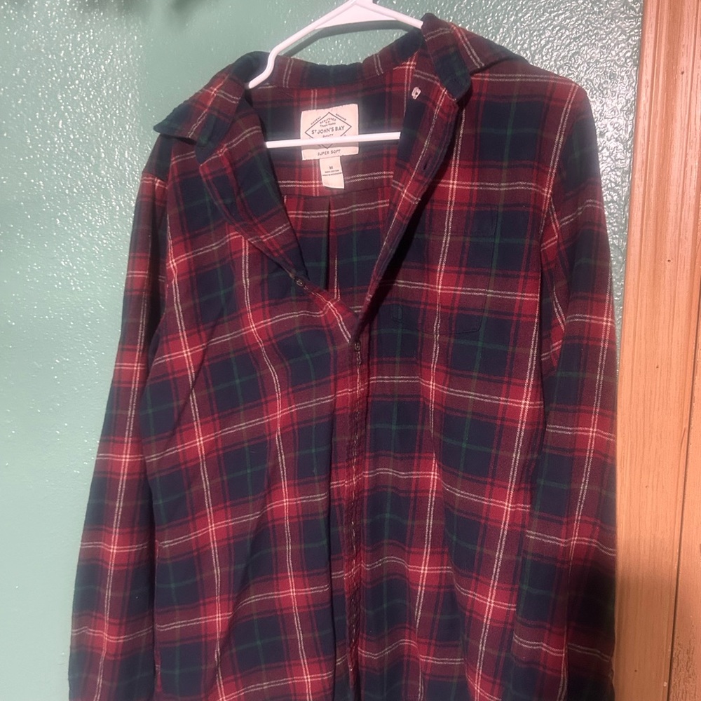 St. John's Bay Red and Green Plaid Casual Button Down Shirt